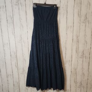 Milio Milano Strapless Eyelet Maxi Sundress Navy Tiered Cotton XS